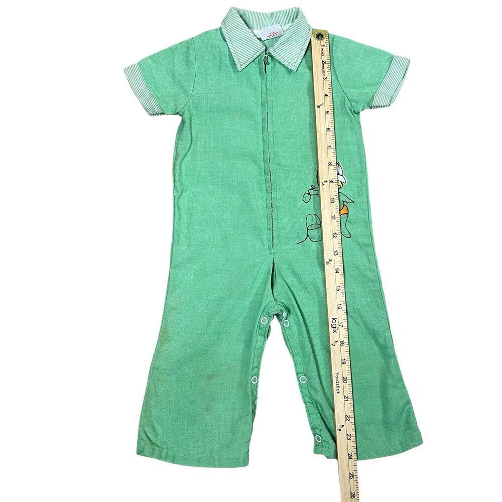 Vintage Wonderalls Baby Romper Green Embroidered One Piece USA Made 12-18M - Picture 8 of 12